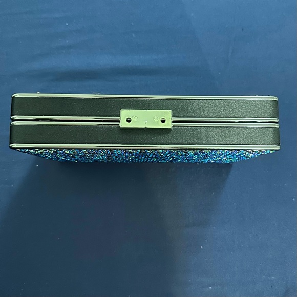 BCBGMaxAzria Sonia Crystal Mesh Satin Box Clutch Color Oil Slick - Picture 4 of 10